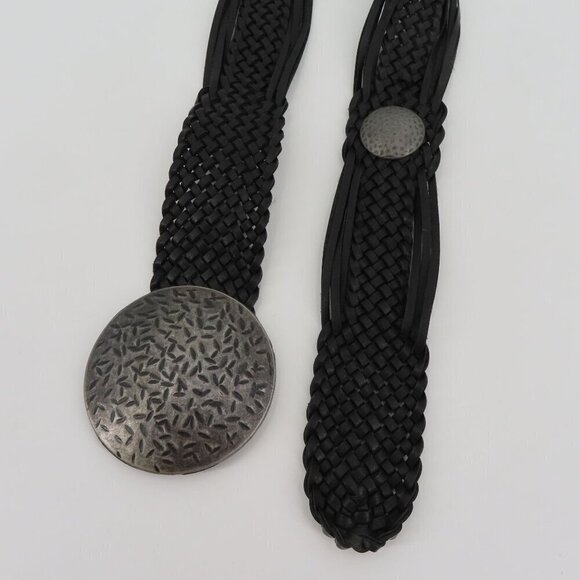 Womens One Size OSFM Faux Leather Black Braided Woven Metal Medallion Belt - Picture 7 of 9